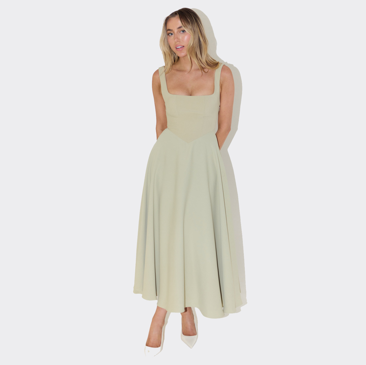 Picture of Foreign Trade Amazon 2025 Summer New European and American Women's Elegant Square Collar Sleeveless Waist Sling dress Women
