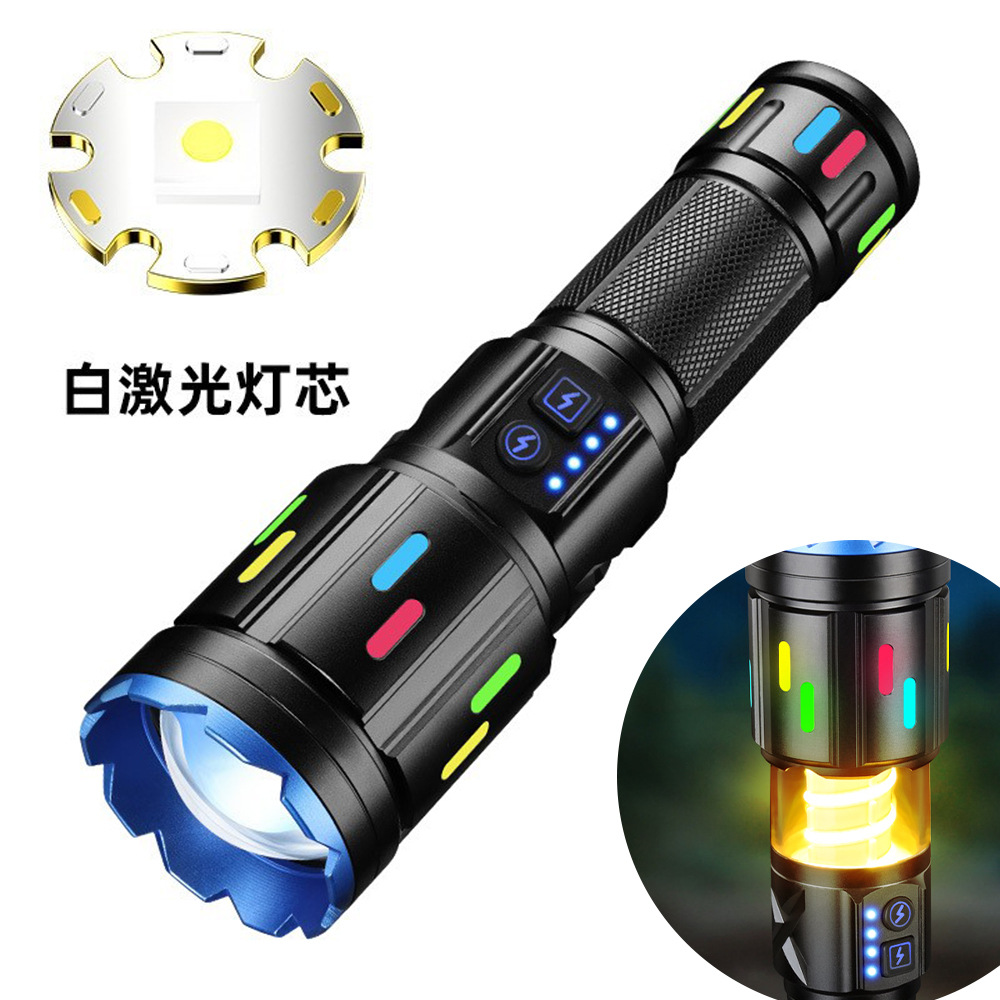 Picture of Cross-Border Pm60 Telescopic Zoom White Laser Bright Flashlight Outdoor Lighting Multi-Function Led Camping Style Flashlight