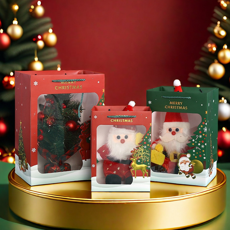 Christmas Gift Bag Internet Celebrating Window Bag Transparent Paper Bag Christmas Eve Handbag Gift Cross-border in stock Packaging Bag