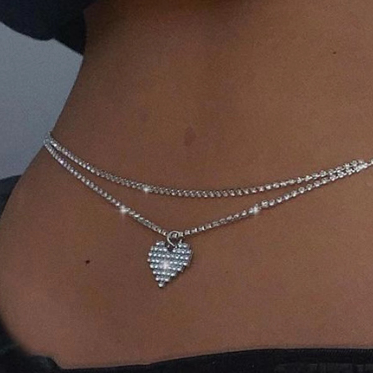 European and American sexy personality double love pendant waist chain belly dance fashion full diamond navel body chain accessories