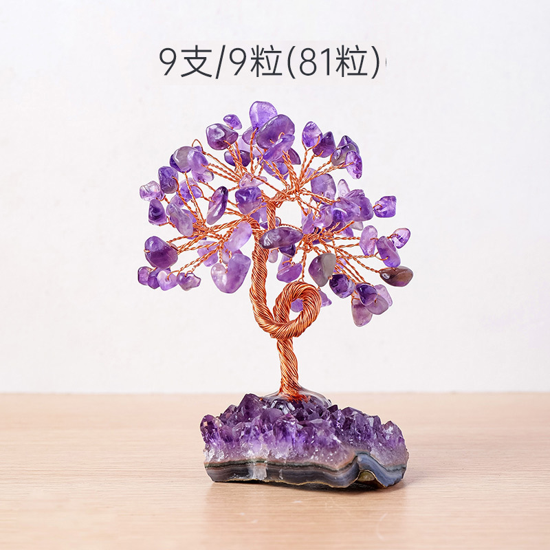 Picture of Natural Amethyst cluster fortune tree ornaments amethyst gravel Crystal raw stone tree home decoration crafts ornaments