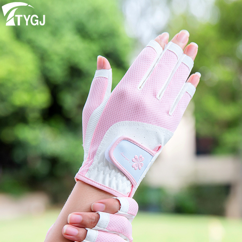 Golf Gloves Women's Korean-style Non-slip Wear-resistant Breathable Gloves Summer Golf Half-finger Gloves Touchscreen 1 Pair