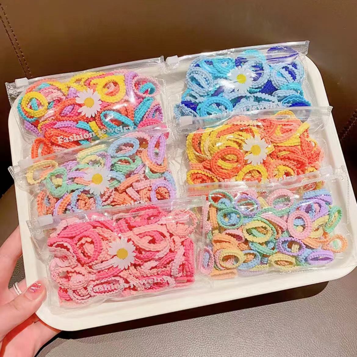 Picture of Children's rubber band does not hurt hair color canned lace rubber band girls high elastic hair band baby head rope