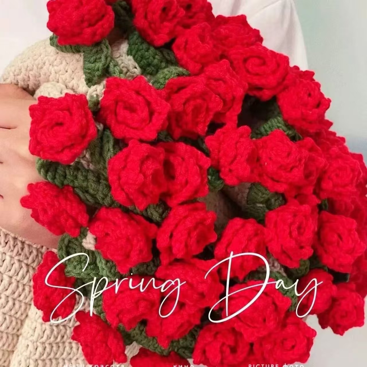 Picture of Pointed Rose Bouquet Blanket Pure Hand Woven DIY Wool Material Pack Creative Crochet Flower Blanket Gift
