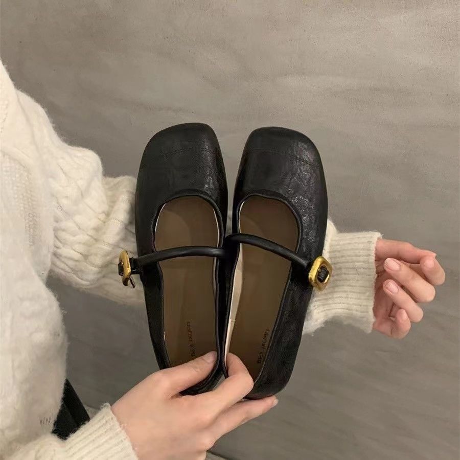2024 Women's Shoes New Summer Mary Jane Lightweight Soft Bottom Low Mouth All-match Flat Fashionable French Style Flat Shoes