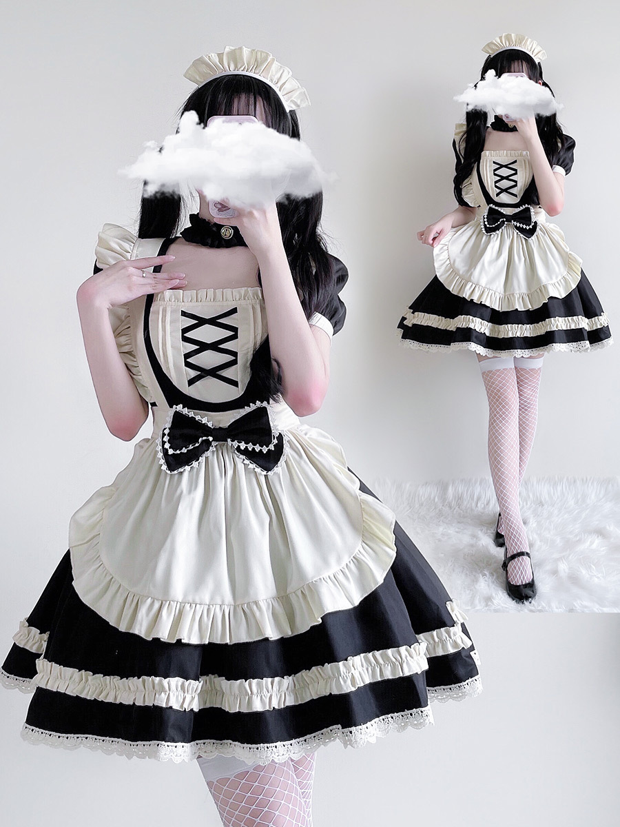 Japanese black and white lolita maid costume cos Boss Cat series plus size maid costume secondary element cosplay servant costume
