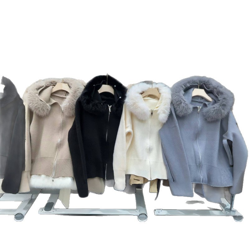 Picture of 25 Autumn/Winter New Fashionable Short Knitted Cardigan with Hood, Stylish and Trendy, Small Size, Faux Fox Fur Collar, Women's Sweater Coat