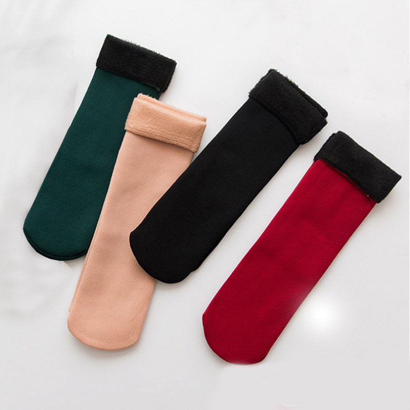 Women's socks winter fleece-lined men's mid-length socks thickened snow socks mid-calf socks warm socks home stockings floor socks
