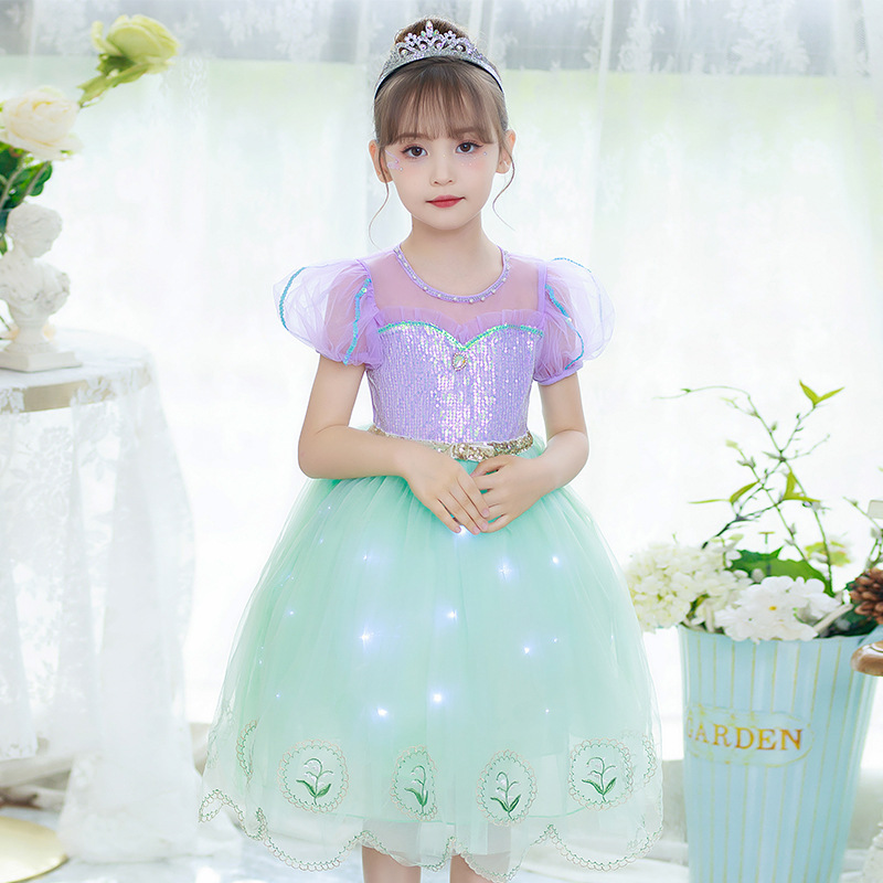 Girls Mid-Length Princess Dress 2025 Summer New Baby Girl Short-Sleeved Tutu Skirt Kidsren's Skirt Can Be Shipped on Behalf of Others