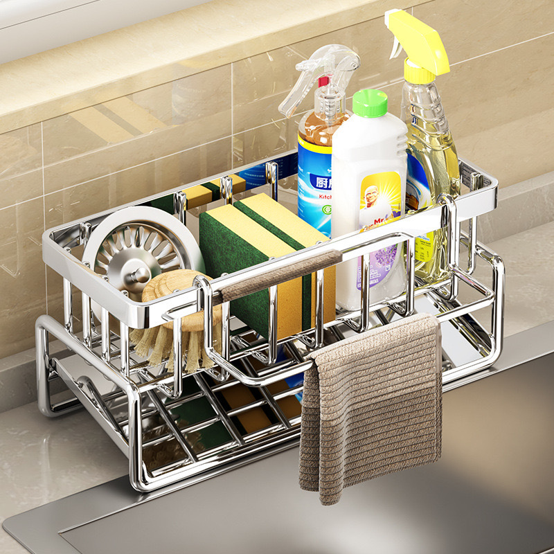 Cross-border Kitchen Sponge Rack Drain Rack Deterrent Finishing Multifunctional Rag Rack Rod Countertop Storage Rack