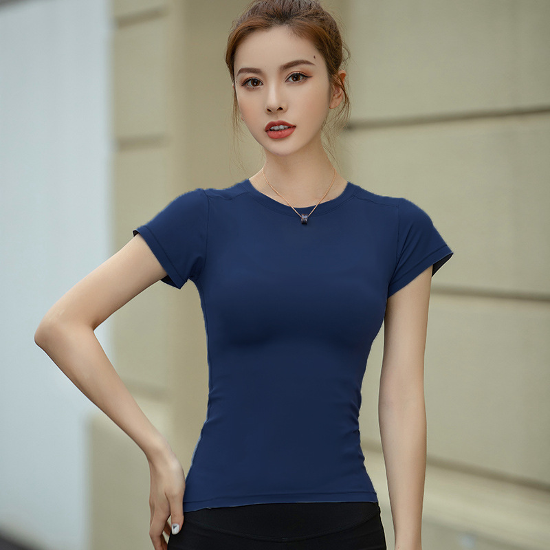 Picture of Spring and Summer New Outdoor Slimming Yoga Tops for Women Long-Sleeved Slim Short Round Neck Quick-Drying Breathable Sports Fitness Clothes