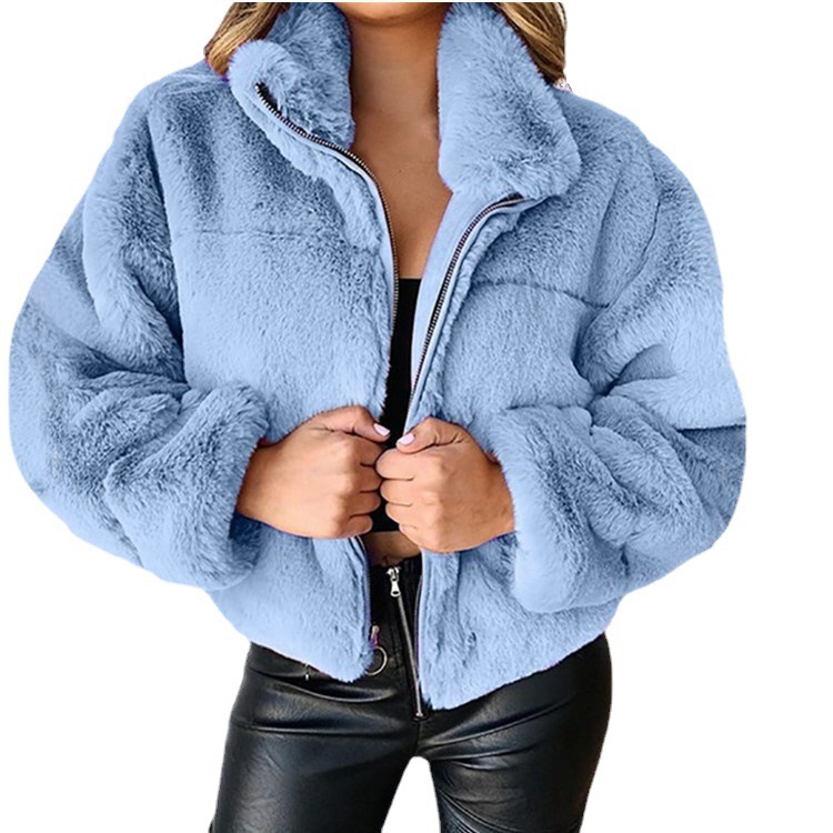 Picture of 2024 cross-border Amazon explosions European and American women's autumn and winter rabbit fur zipper cardigan plush warm coat