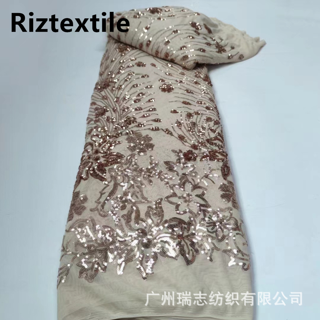 Picture of New in stock elastic net positioning phoenix tail big flower sequin lace fabric European and American banquet dress cheongsam fabric