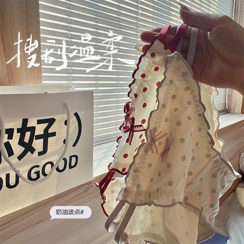 [LF] new women's underwear summer milk fufu gentle polka dot bow wooden ear triangle underwear girl