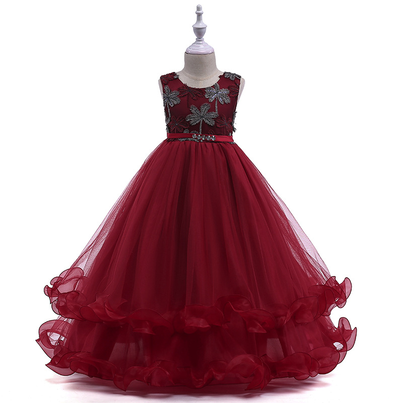Picture of Amazon Wish Big Children's Wedding Dress Coconut Tree Embroidered Princess Dress Floor-Length Long Dress Catwalk Dress