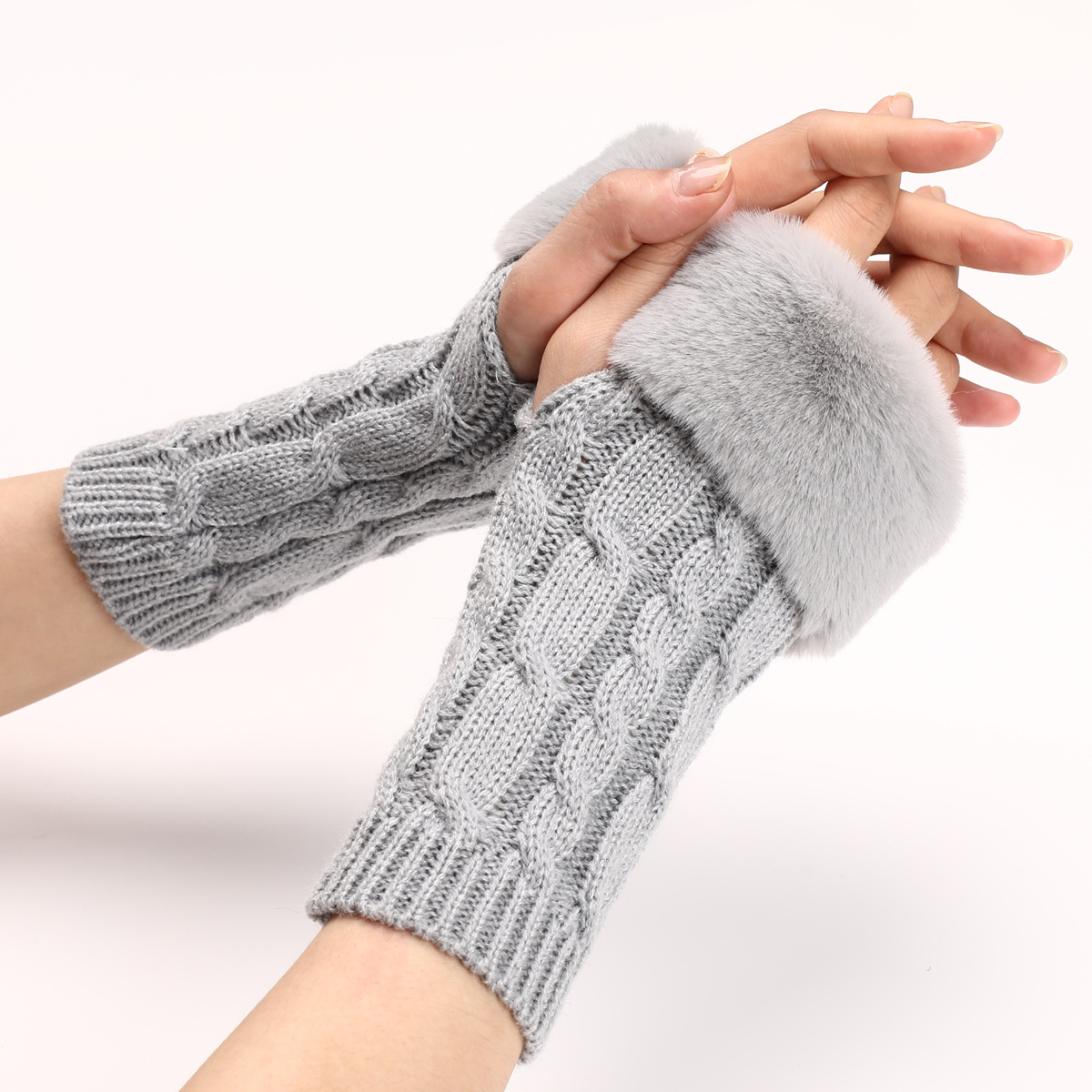 Twist Flip Short Mao Mao Gloves Cross-border New Women's Autumn and Winter Knitted Arm Cover Dew Half Finger Wool Warm Sleeve