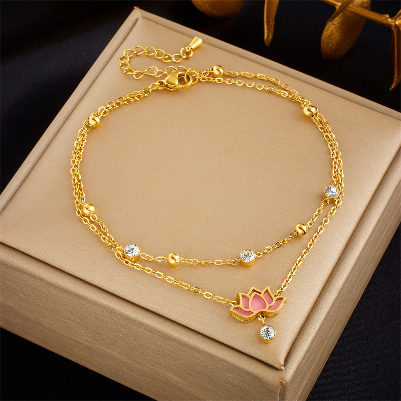 Picture of Fashion niche design simple high-end retro double-layer stacked Pearl Love Diamond five-pointed star pendant anklet