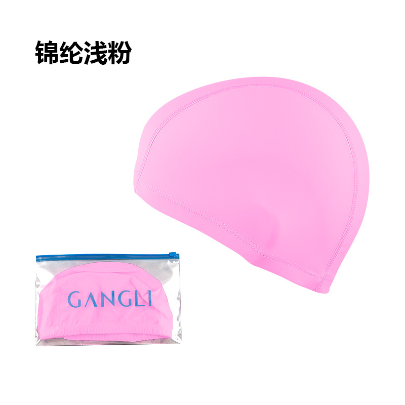 Picture of Swimming cap adult cloth cap swimming cap polyester nylon four needle six thread unisex large swimming belt paper card wholesale