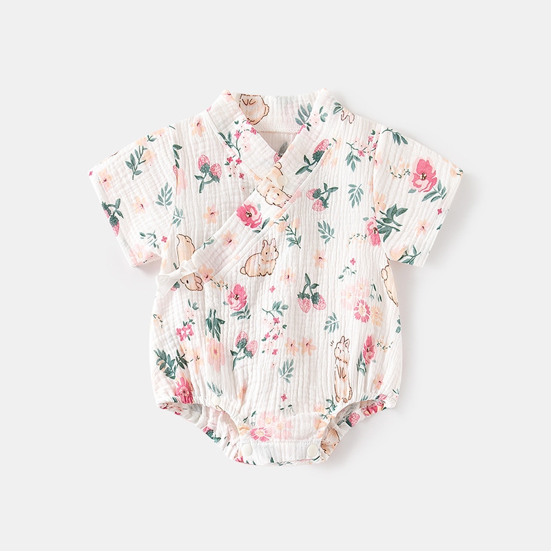 Baby Wrap Fart Clothes Summer Thin Baby Triangle Climbing Clothes Double-Layer Pure Cotton Gauze Short-Sleeved Bodice for Newborns