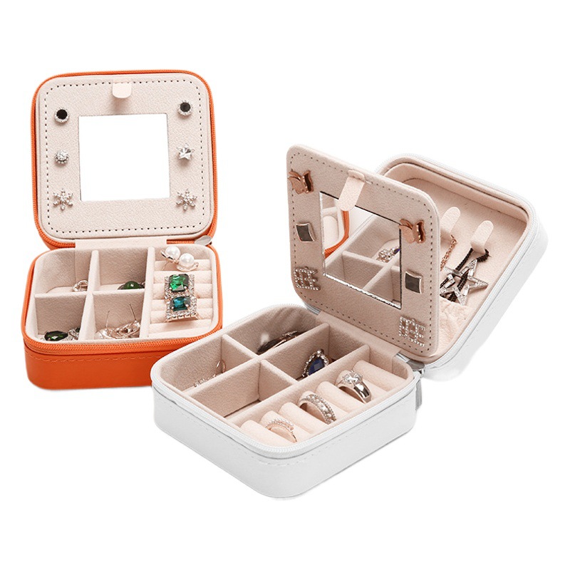 Cross-border jewelry storage box with mirror simple small convenient jewelry storage box earrings ring necklace jewelry box