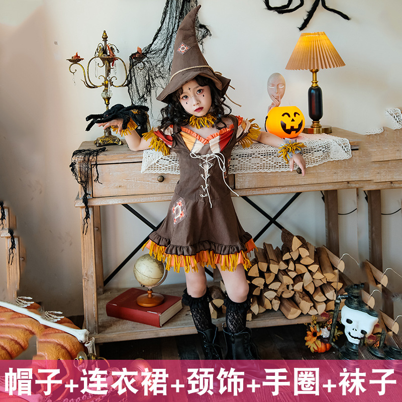 Picture of Halloween Kidsren's Costumes Scarecrow Pastoral Style Farm Costumes Girls Carnival Cos Performance Costumes