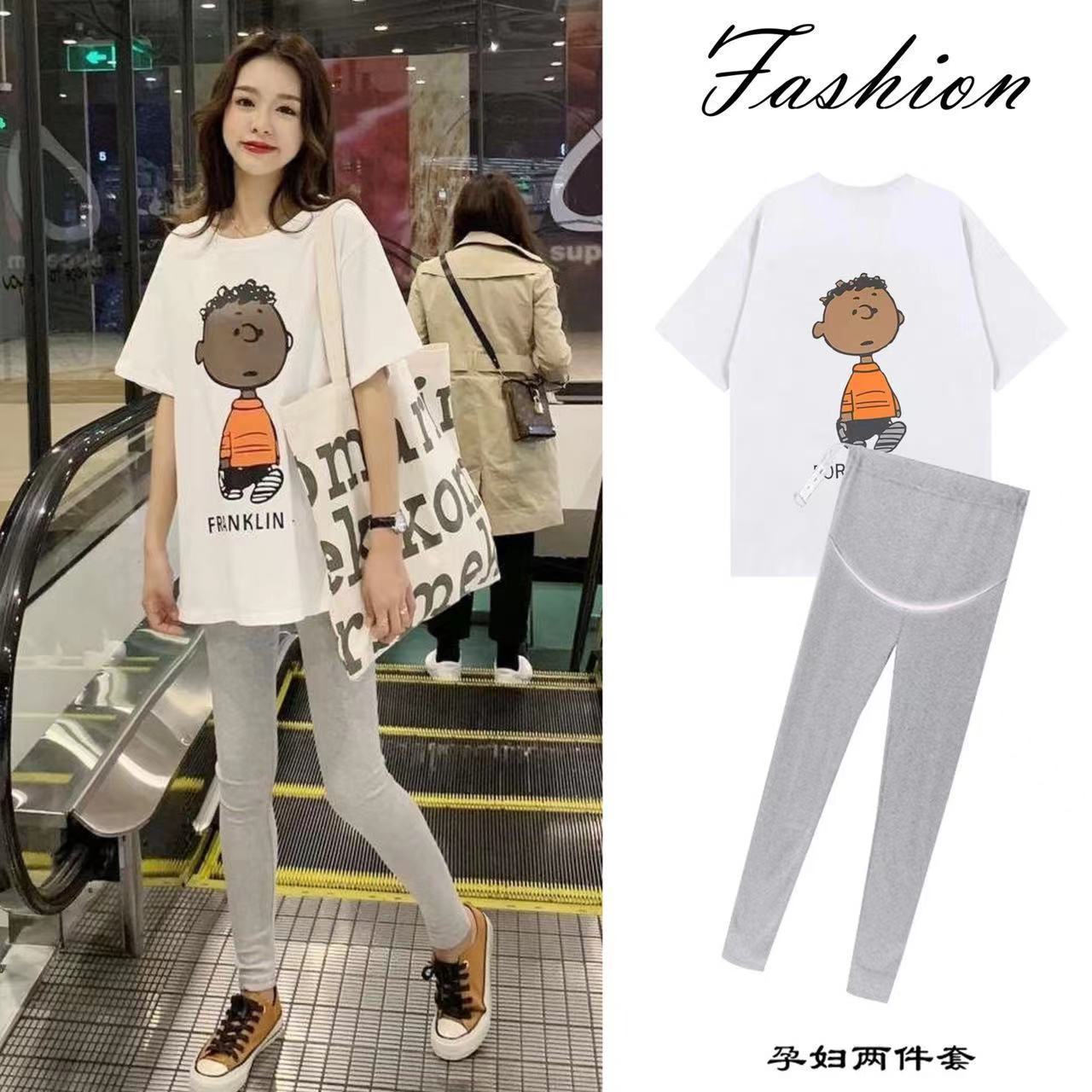 Pregnant Women's Cotton T-Shirt Short-sleeved Mid-length Summer Fashion Loose Casual Cartoon T-shirt Pregnant Women's Summer Clothes