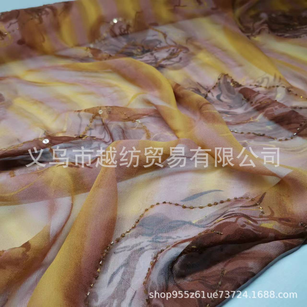Picture of Off-season Clearance Sequin Embroidered Mulberry Silk Georgette Fabric 8mm Narrow Fashion Silk Fabric