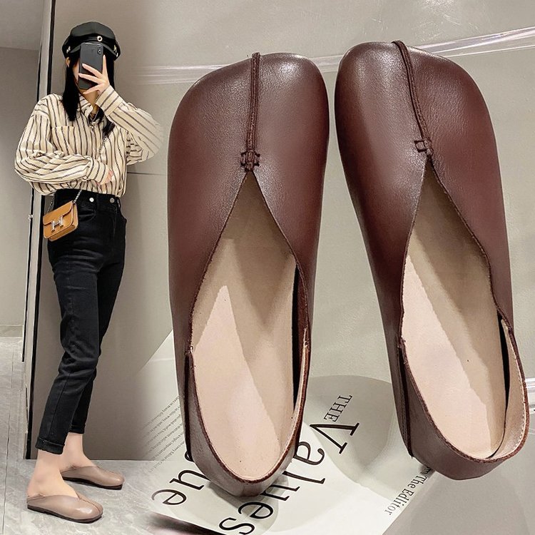Soft-Soled Granny Shoes for Women 2025 Autum New Pure Color Stitching Square Toe Flat Heel Comfortable Slip-On Retro Shoes