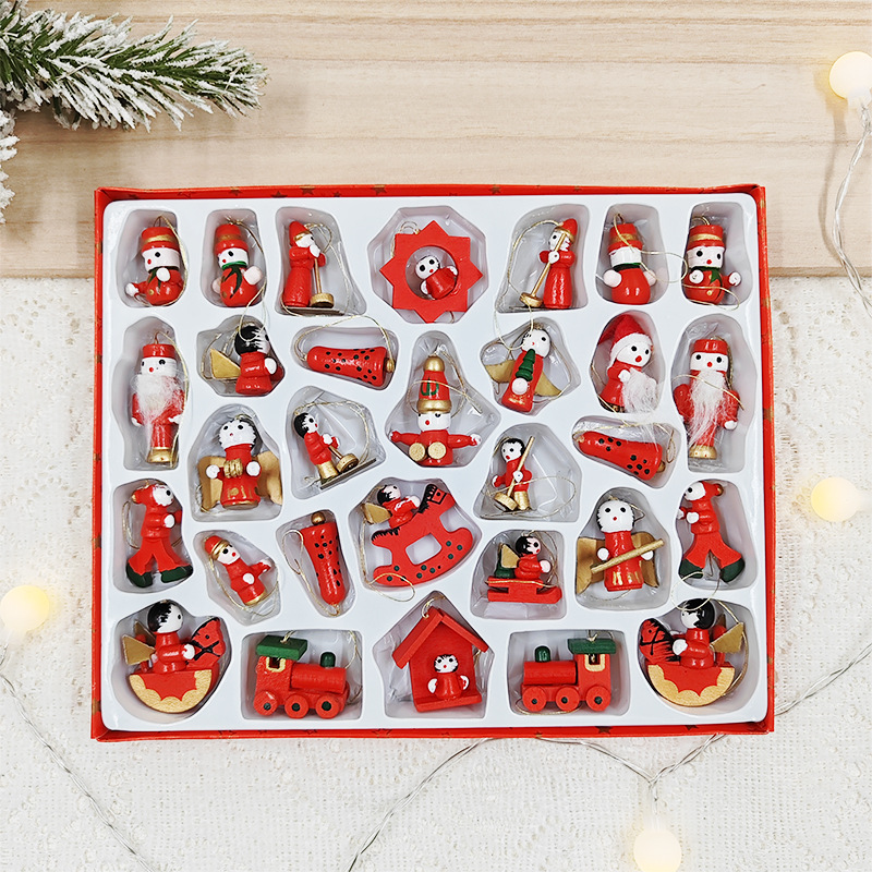 Christmas decorations Christmas gift box set 30 wooden doll doll Christmas tree ornaments