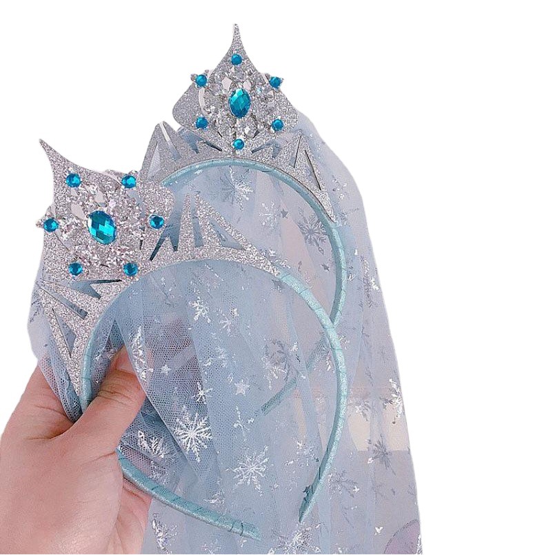 Ice and Snow Princess Hair Accessories Magic Wand Set Girl Accessories Long Veil Crown Hair Band Birthday Gift Children's Headwear