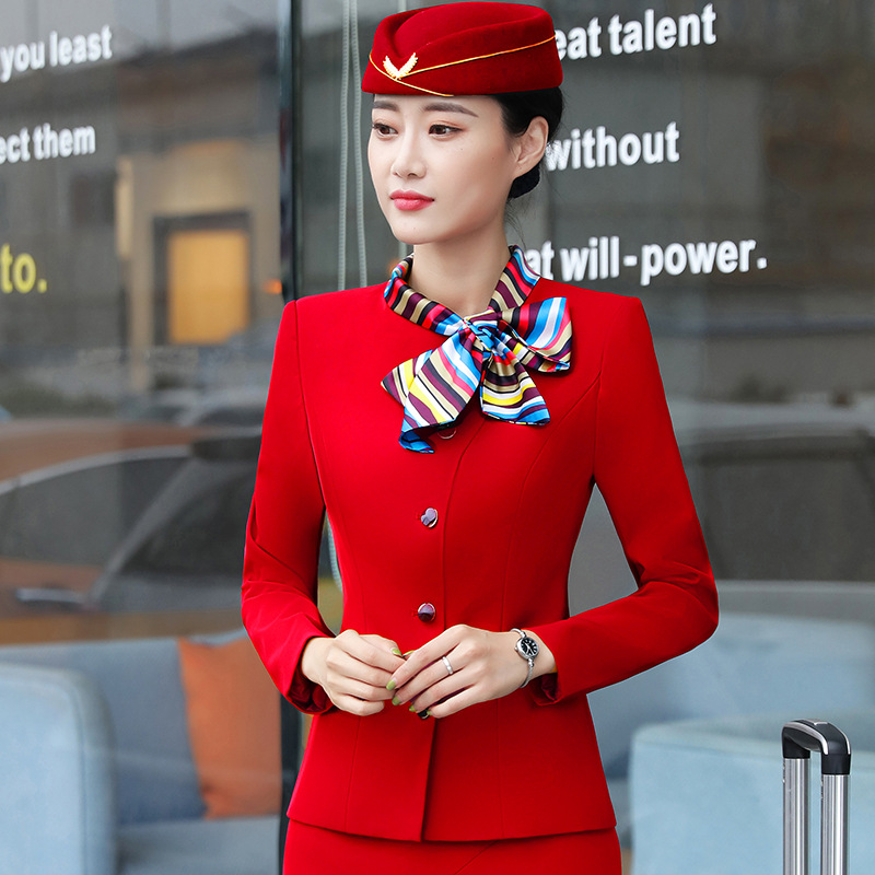 Picture of Stewardess Professional Suit for Women, Autumn and Winter Blazer Dress Set, Beautician Workwear, Hotel Front Desk Uniform, Aviation Work Clothes