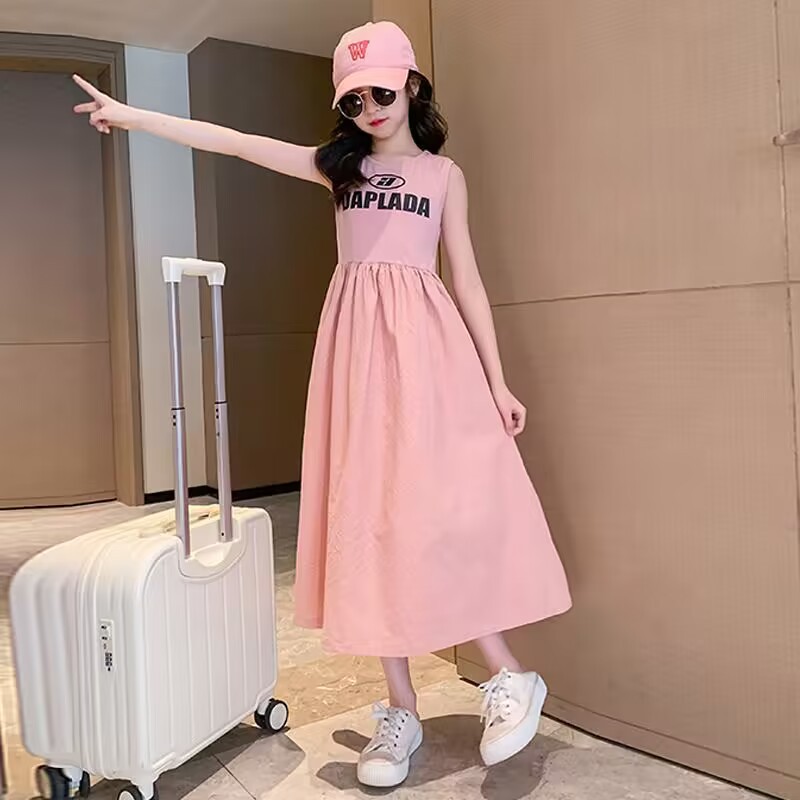 Picture of Girls' Summer Dress Stylish Princess Dress Sleeveless Long Dress Girls' Tank Dress Children's Summer Casual Dress