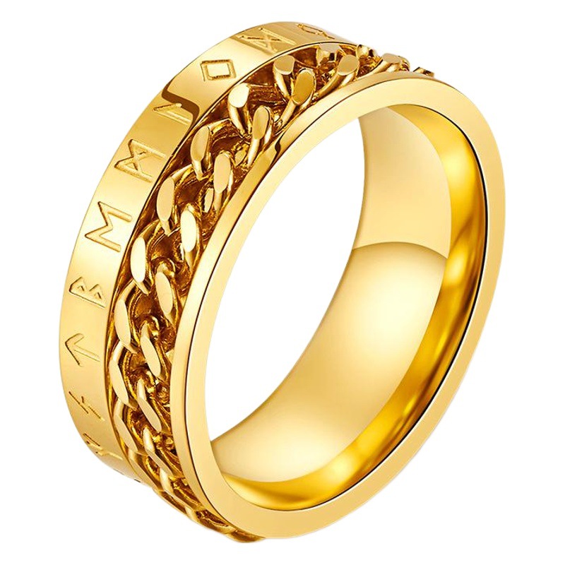 Titanium Steel Viking Character Chain Ring Thousand Wind New Rotatable Viking Gold Plated Trendy Personalized Culture Ring