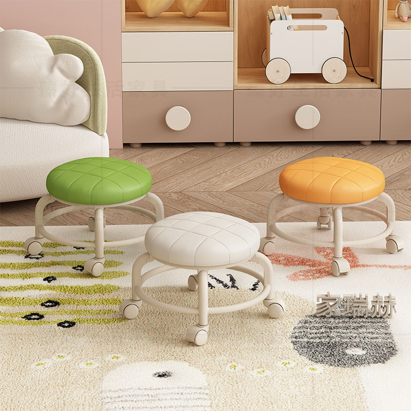 Picture of Spinner wheel small stool sedentary home modern simple mobile wheeled bench pulley low stool with baby round stool