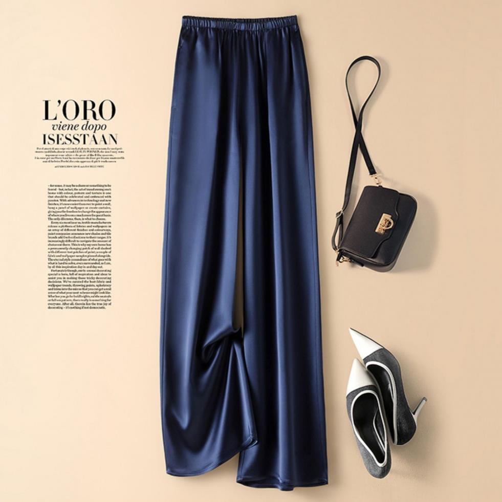 Triacetate Satin Wide-Leg Pants for Women Summer High-Waist Draped Pants for Women Ice Silk Straight Casual Floor-Length Pants Cloud Pants