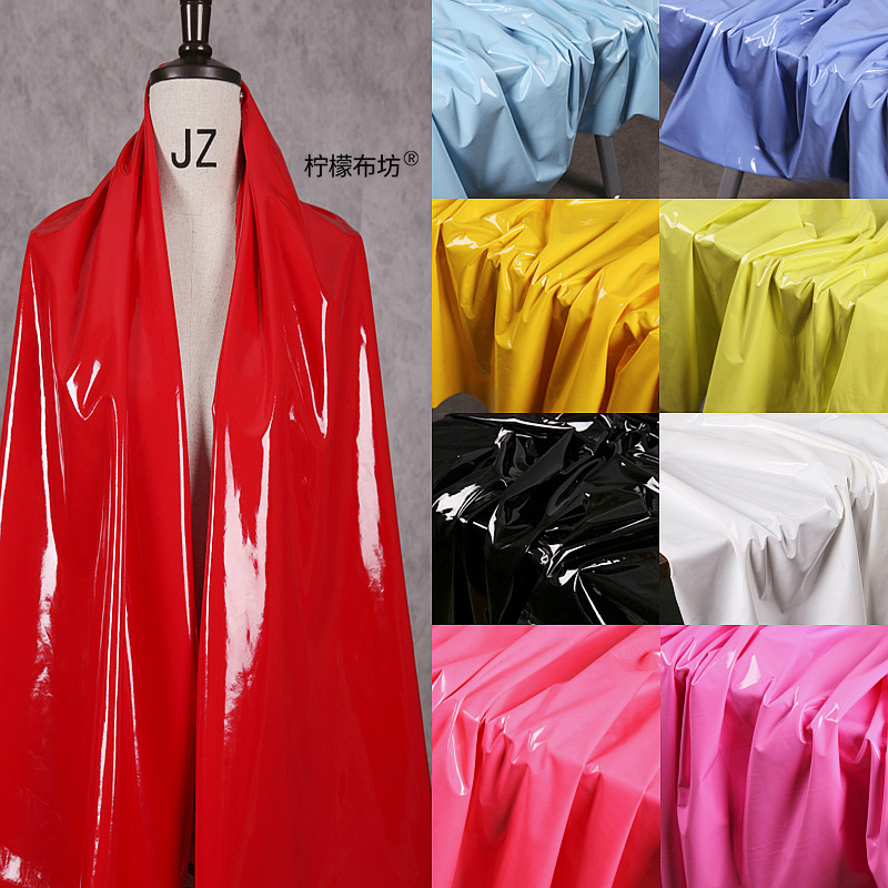 Black Mirror Super Bright Leather Pants Solid Color Soft Waterproof Clothing PU Leather Fabric Four-sided Stretch Imitation Leather Fabric
