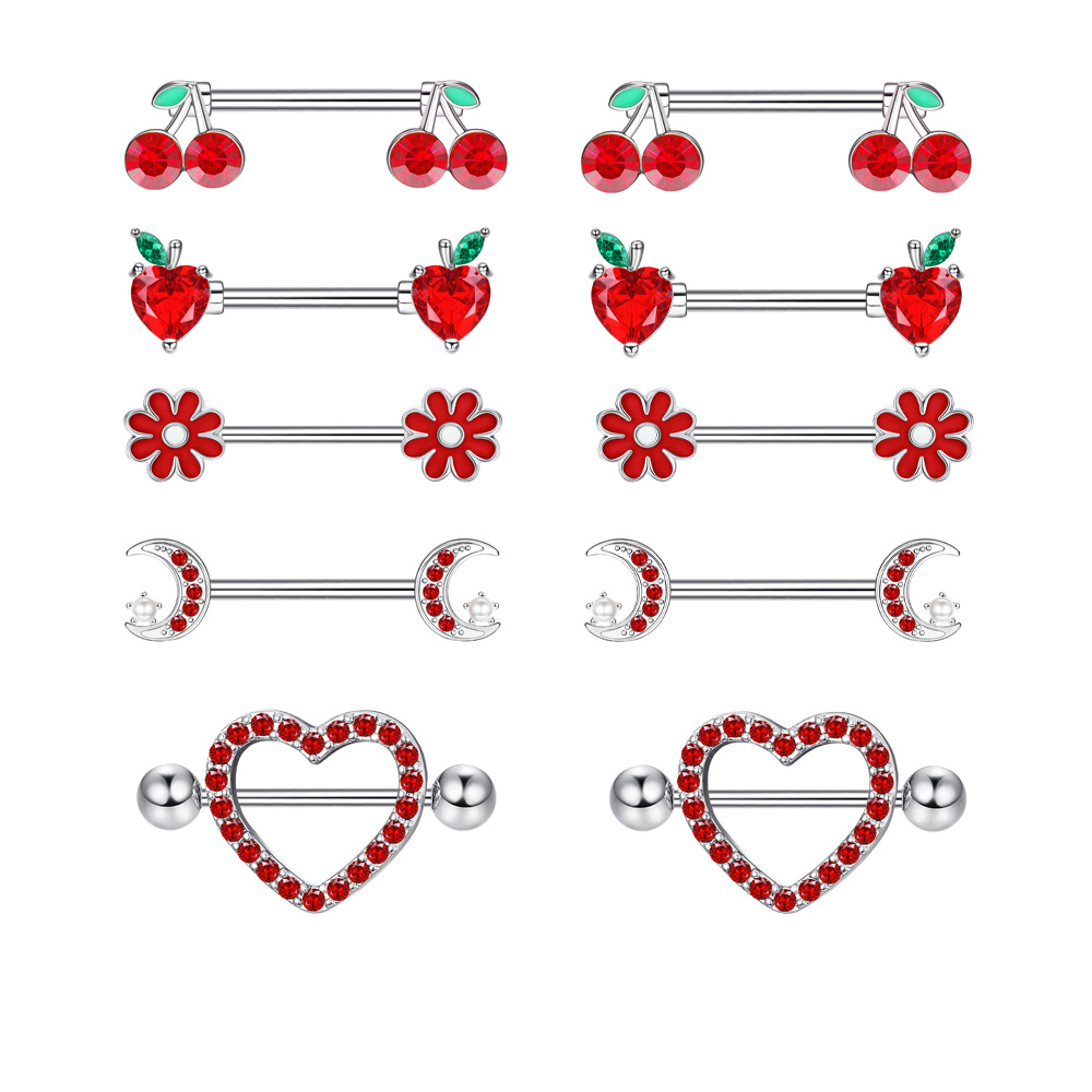 in stock wholesale Europe and the United States cross-border red series diamond ring love moon flower milk nail body piercing jewelry
