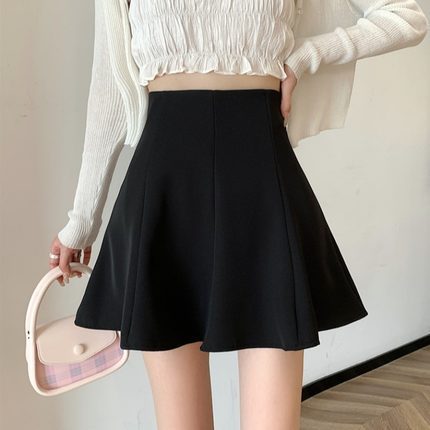 Summer Pleated Skirt Women's Black Short Skirt Hip Covering Slimming High Waist Sweet Spicy A- Line Umbrella Skirt