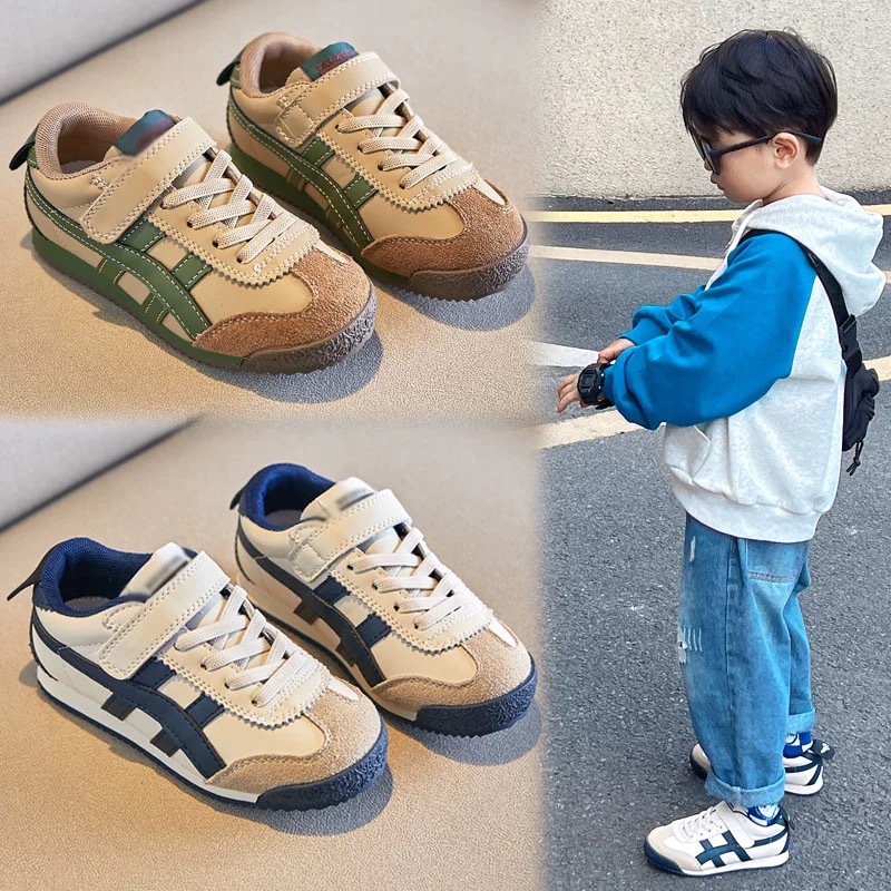 Genuine Leather White Shoes Children's Forrest Gump Shoes 2025 New Girls' Spring and Autumn sneaker Mesh Breathable Shoes for Boys