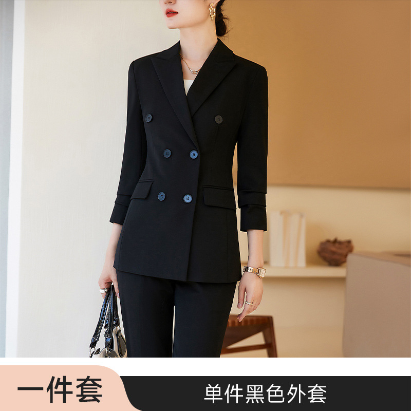 Picture of navy blue Suit Jacket Women's Autumn and Winter 2023 New Temperament Double-breasted Professional suit Work Clothes Dress Suit