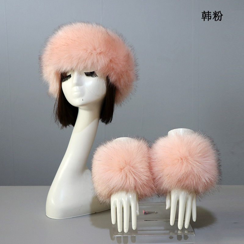 Picture of Hat Cuff Set Autumn and Winter Warm Imitation Fur Empty Top Hat Imitation Fox Mao Mao Cuff Foreign Trade Beanie Hat for Women