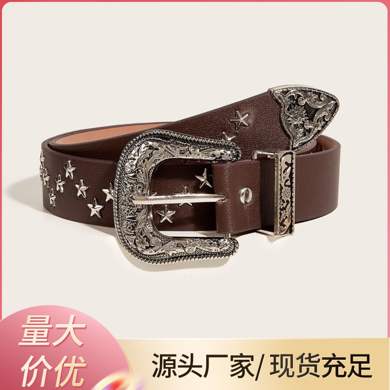 in stock American Retro Y2K Star Rivet Belt Women's Denim Trousers Punk Style Niche Fashion Belt