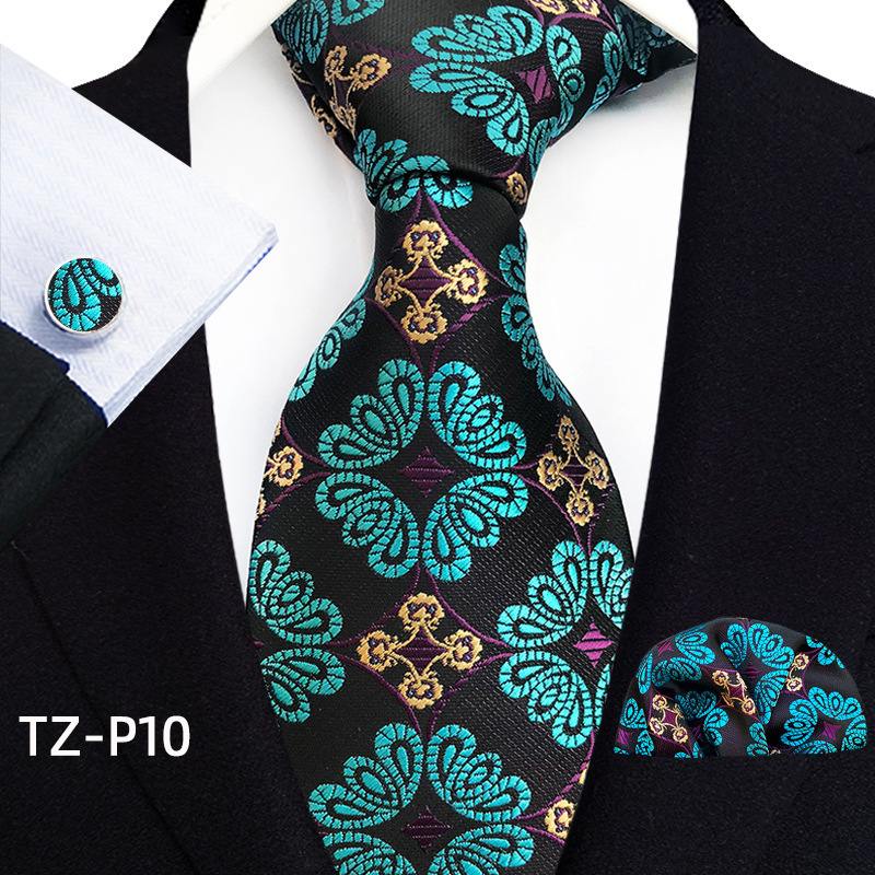Picture of New tie men's business banquet formal dress wedding pattern green hand tie polyester jacquard fabric wholesale