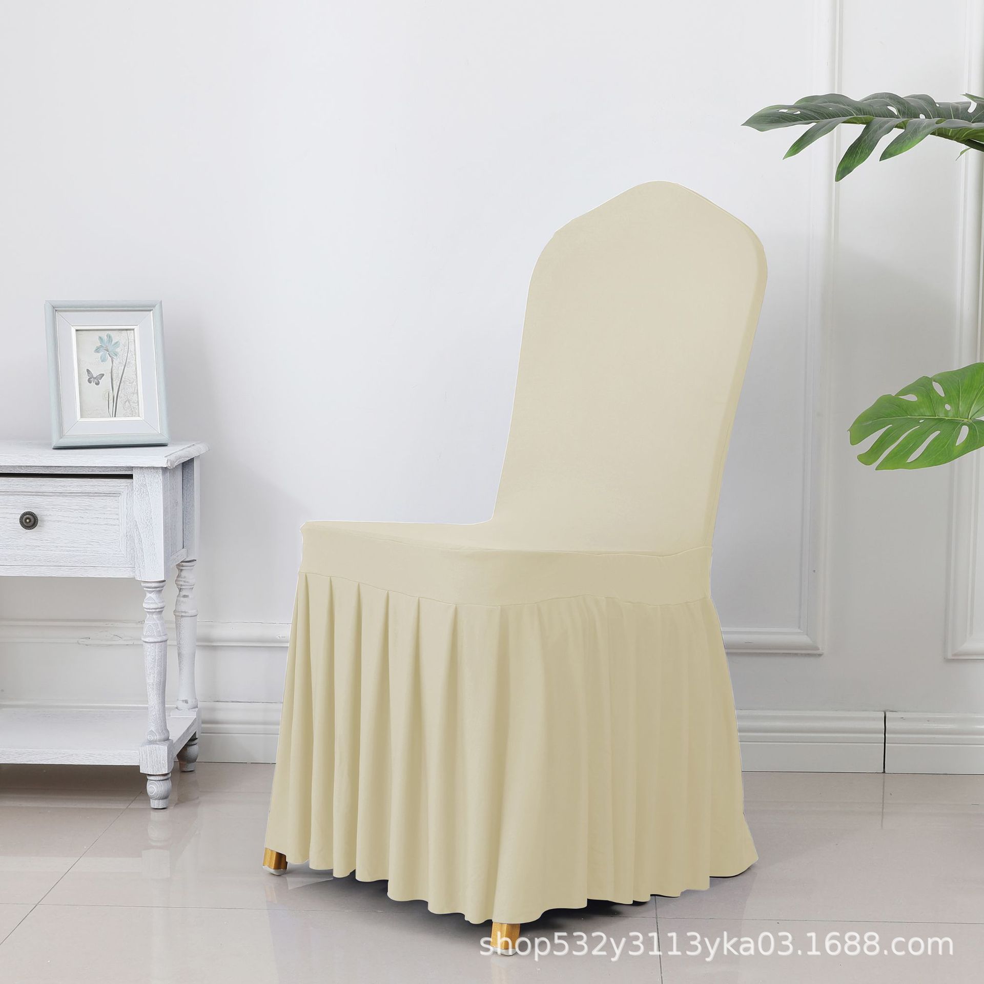 Picture of Chair Cover Thickened Stretch Pleated Skirt Dining Chair Cover Hotel Wedding Banquet Event Stool Cover Hotel Cloth