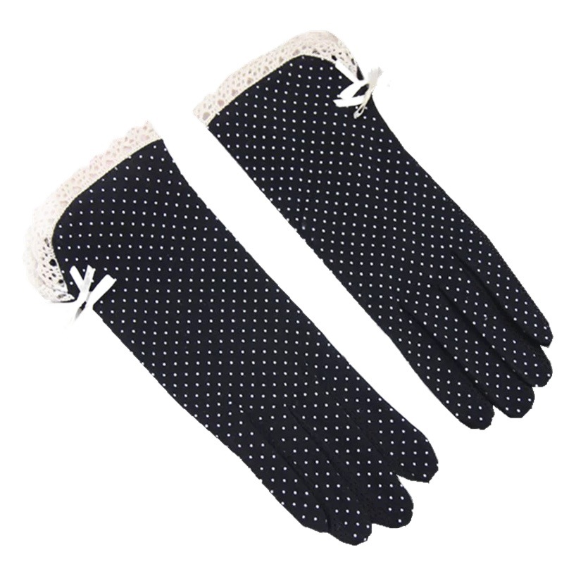 Summer Cotton Small Dot Sun Protection Non-Slip Gloves for Driving Ladies Thin Touch Screen Ice Silk Extended Gloves Wholesale Outdoor