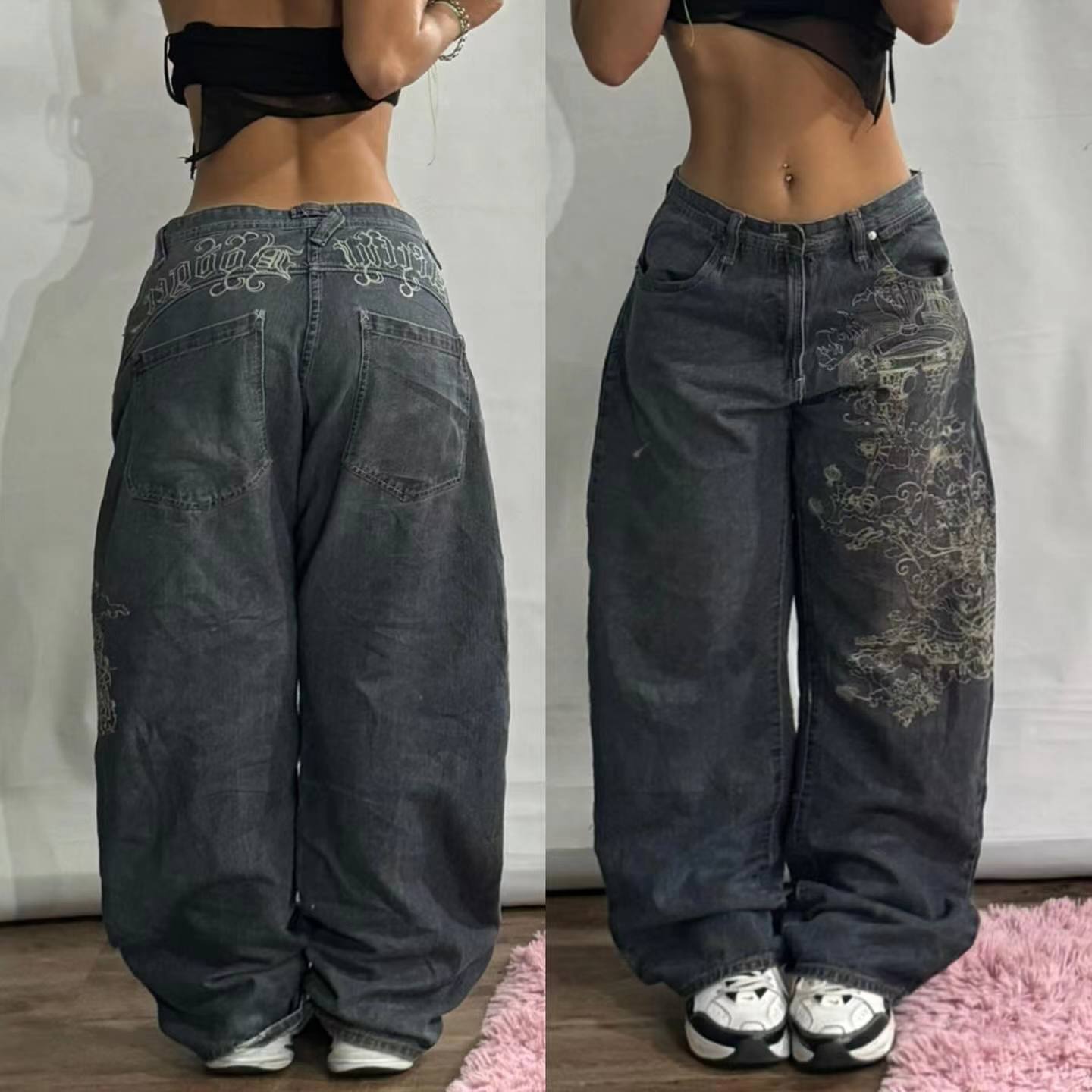 American Style Retro High Street Wide Leg Jeans Women's Spring and Autumn New Washed High Waist Loose All-match Straight Pants