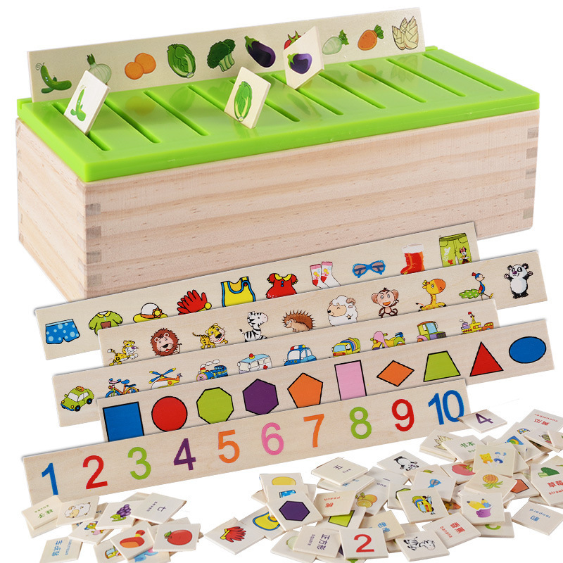 Montessori Teaching Aids Baby Children Early Education Toys Knowledge Classification Learning Box Wooden Shape Pattern Matching Cognition