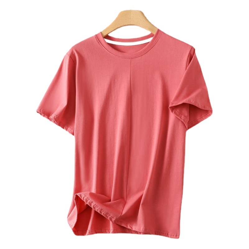 Original summer cotton short-sleeved women's niche design versatile age-reducing solid color T-shirt round neck shoulder slimming top