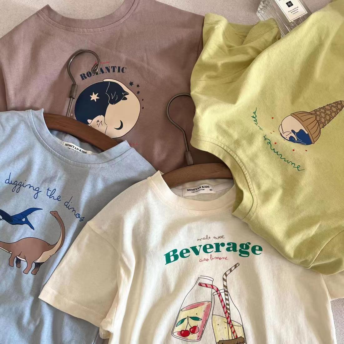 Picture of Children's Pure Cotton Short-Sleeved Tops 2024 Summer Cartoon Printed Half-Sleeved T-Shirts for Kidsren and Middle-Aged Kidsren Summer Clothes