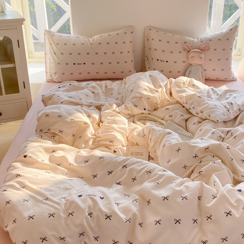 Picture of Mother and infant ins cloud feeling super soft washed wrinkled cotton four-piece set A floral fresh quilt cover dormitory bed sheets three-piece set